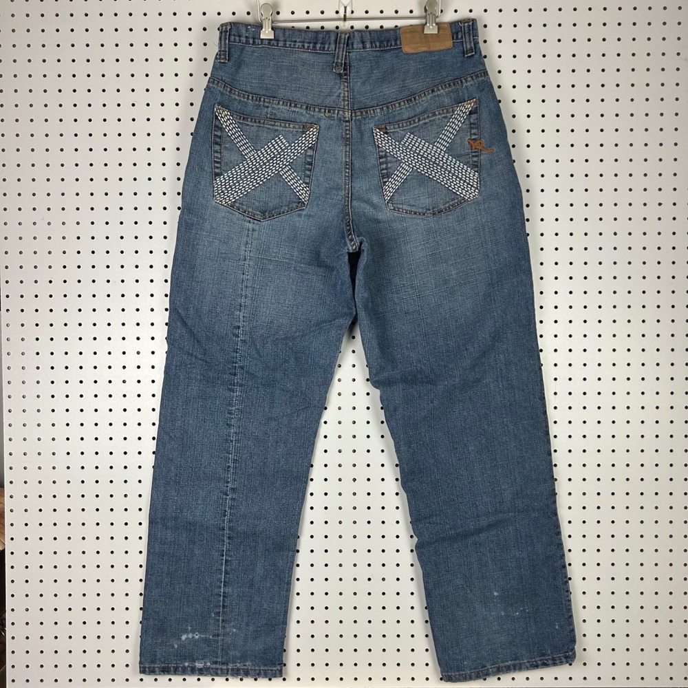 Rocawear Baggy Fit Jeans 36x32 Light Wash Grunge Blue‎ Embroidered Pockets Skate